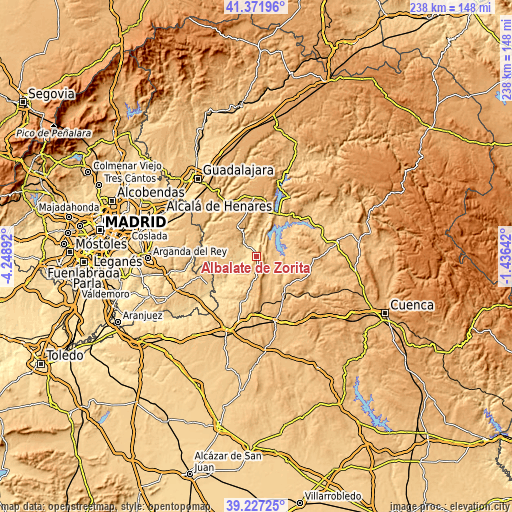 Topographic map of Albalate de Zorita