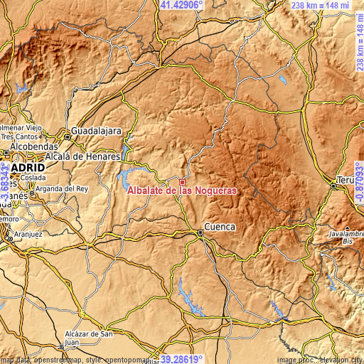 Topographic map of Albalate de las Nogueras