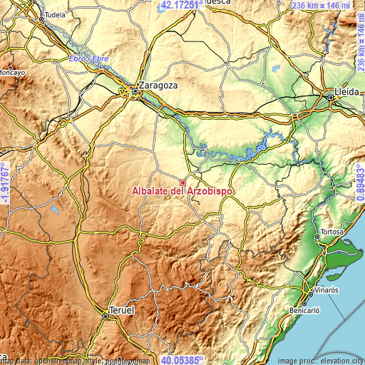 Topographic map of Albalate del Arzobispo