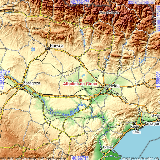 Topographic map of Albalate de Cinca