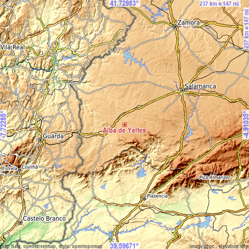 Topographic map of Alba de Yeltes