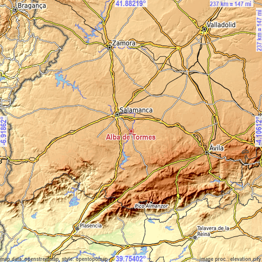 Topographic map of Alba de Tormes