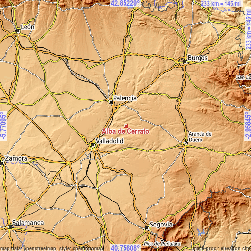 Topographic map of Alba de Cerrato