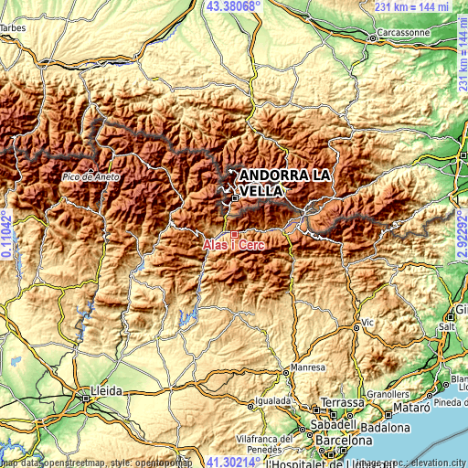 Topographic map of Alàs i Cerc