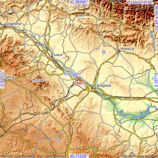 Topographic map of Alagón
