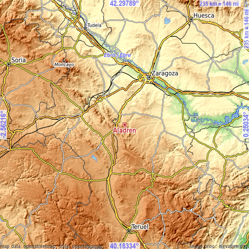 Topographic map of Aladrén