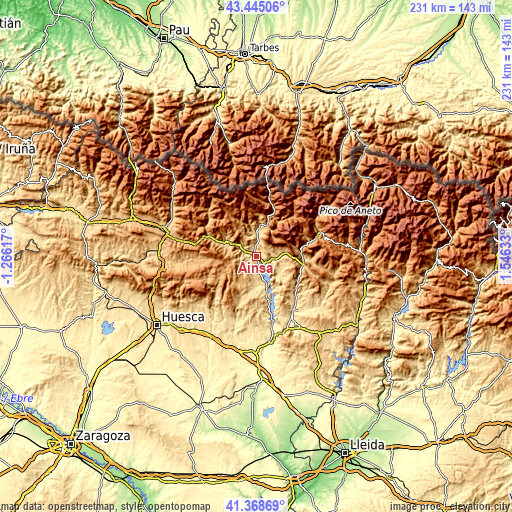 Topographic map of Aínsa