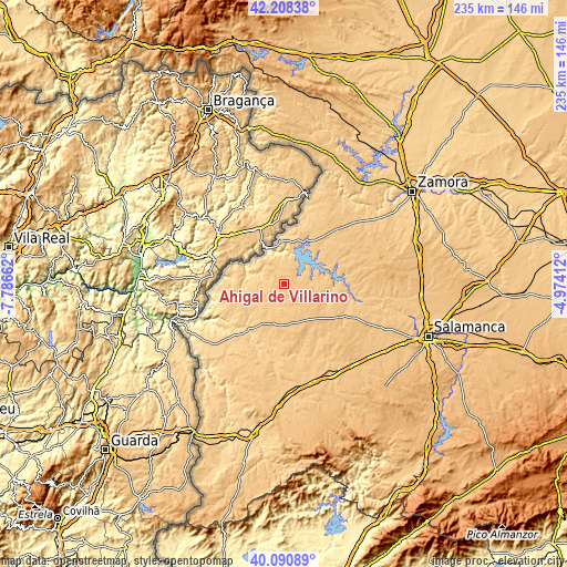 Topographic map of Ahigal de Villarino