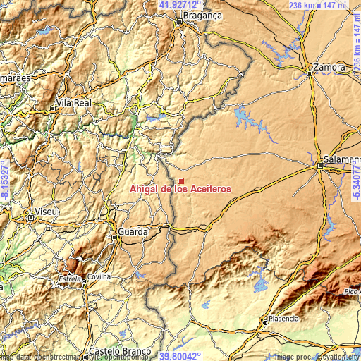 Topographic map of Ahigal de los Aceiteros