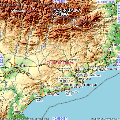 Topographic map of Aguilar de Segarra