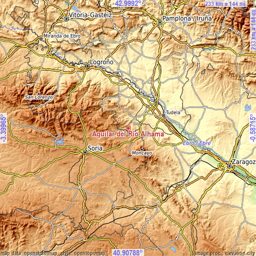 Topographic map of Aguilar del Río Alhama