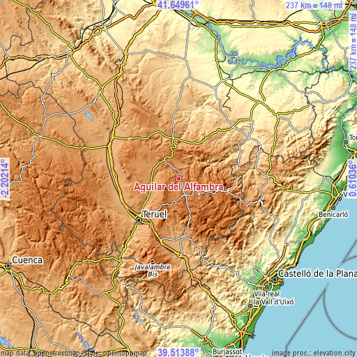 Topographic map of Aguilar del Alfambra