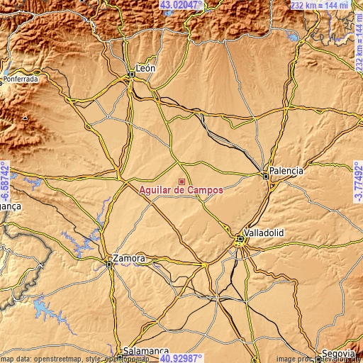 Topographic map of Aguilar de Campos