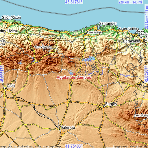 Topographic map of Aguilar de Campoo