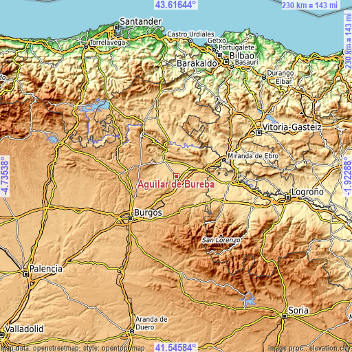 Topographic map of Aguilar de Bureba