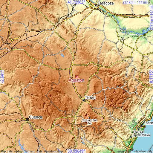 Topographic map of Aguatón