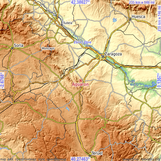 Topographic map of Aguarón