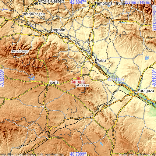 Topographic map of Ágreda