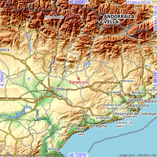 Topographic map of Agramunt