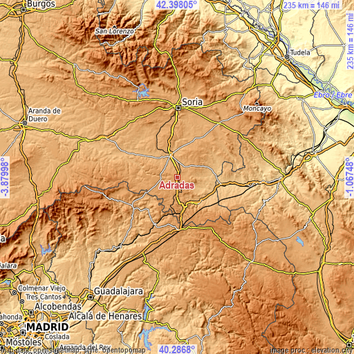 Topographic map of Adradas