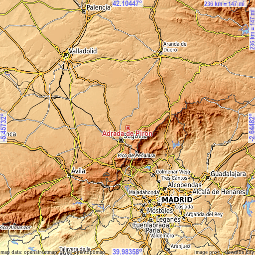 Topographic map of Adrada de Pirón