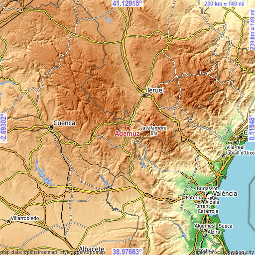 Topographic map of Ademuz