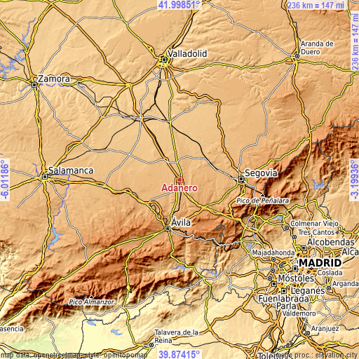 Topographic map of Adanero