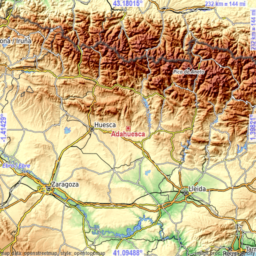 Topographic map of Adahuesca