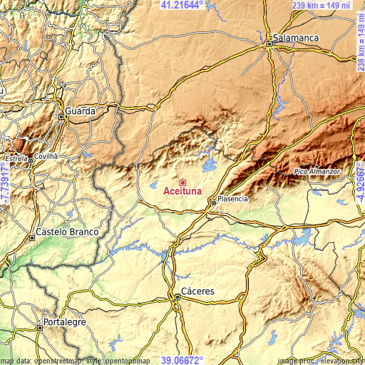 Topographic map of Aceituna