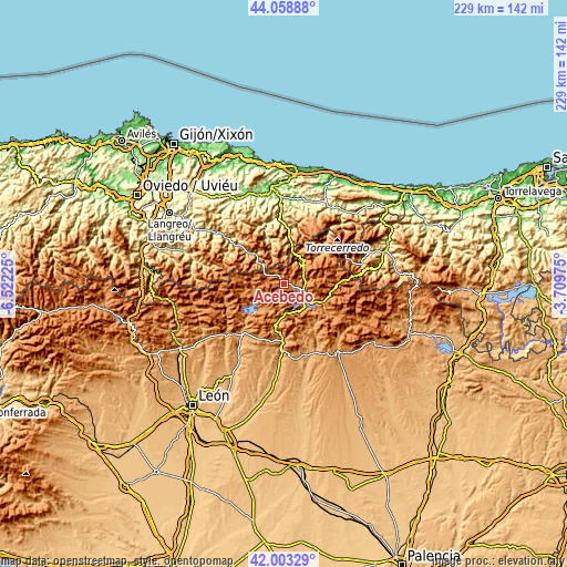 Topographic map of Acebedo