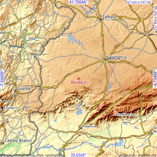 Topographic map of Abusejo