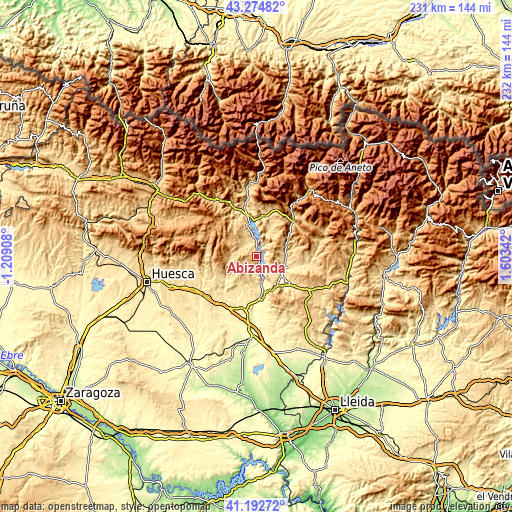 Topographic map of Abizanda