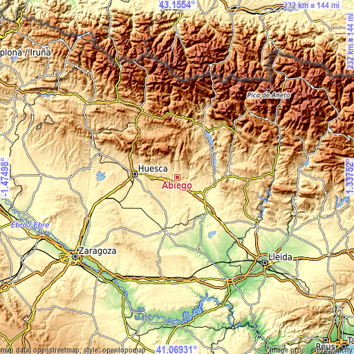 Topographic map of Abiego