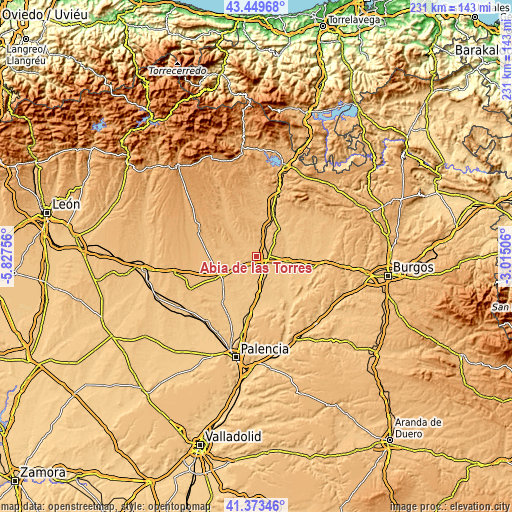 Topographic map of Abia de las Torres