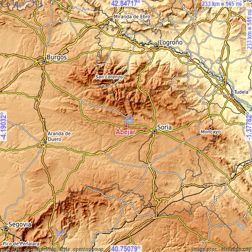 Topographic map of Abejar