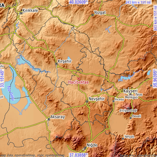 Topographic map of Hacıbektaş