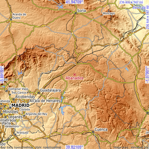 Topographic map of Abánades