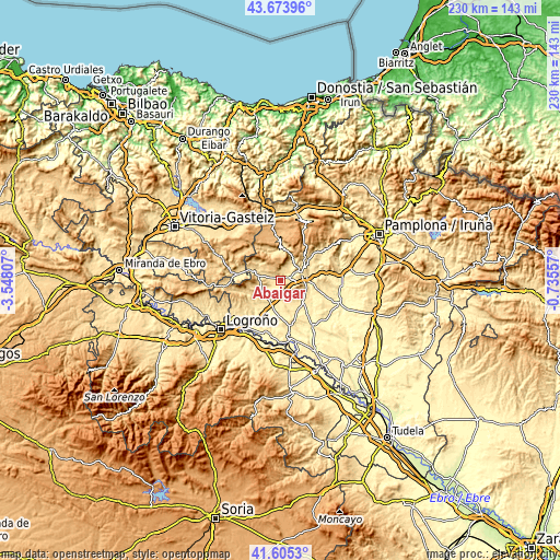 Topographic map of Abáigar