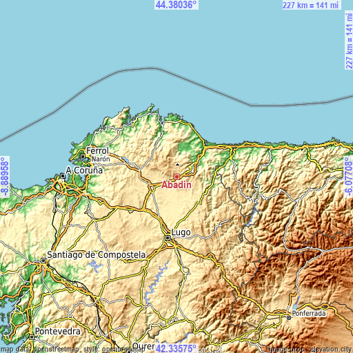 Topographic map of Abadín