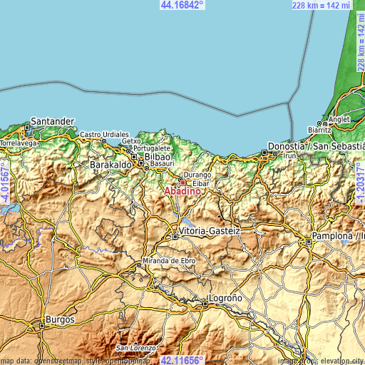 Topographic map of Abadiño