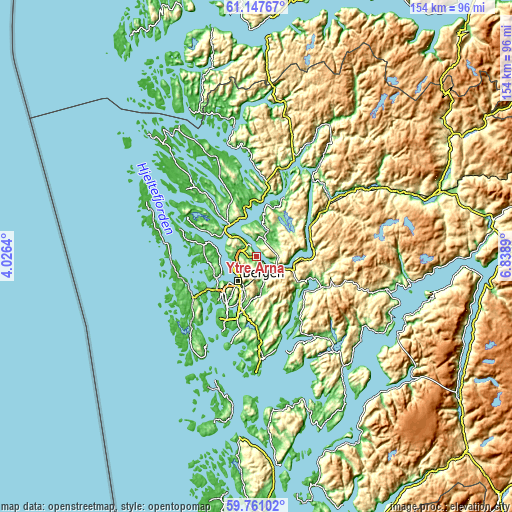 Topographic map of Ytre Arna