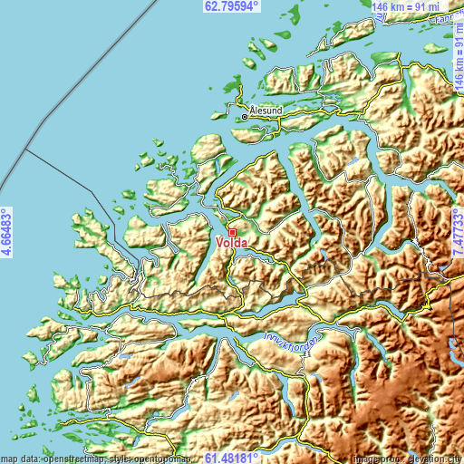 Topographic map of Volda