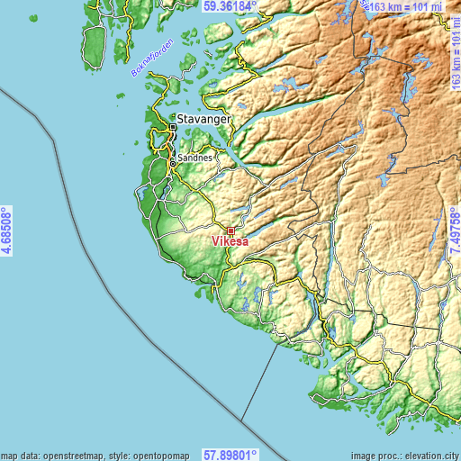 Topographic map of Vikeså