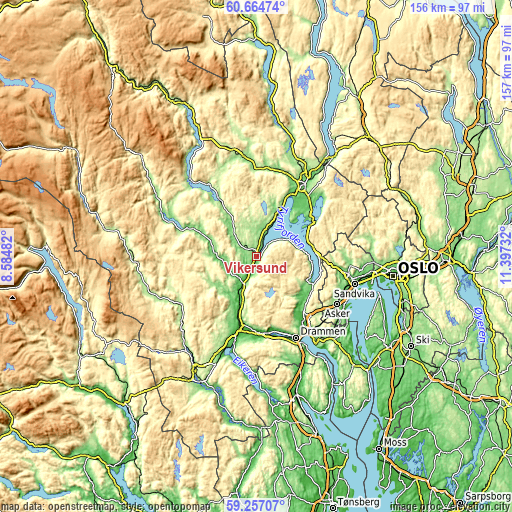Topographic map of Vikersund