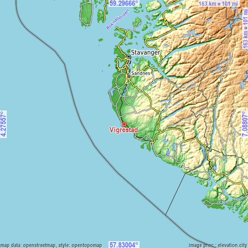 Topographic map of Vigrestad