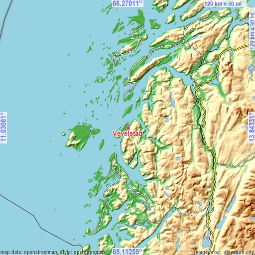 Topographic map of Vevelstad