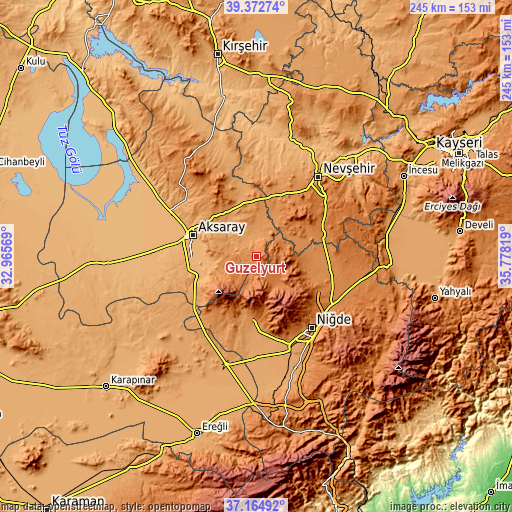 Topographic map of Güzelyurt