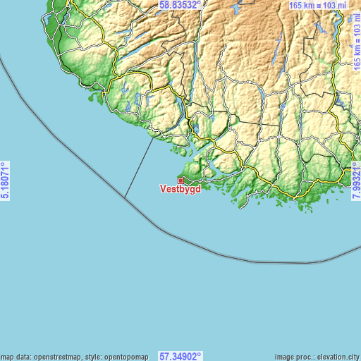 Topographic map of Vestbygd