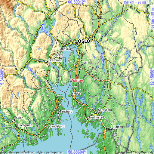 Topographic map of Vestby