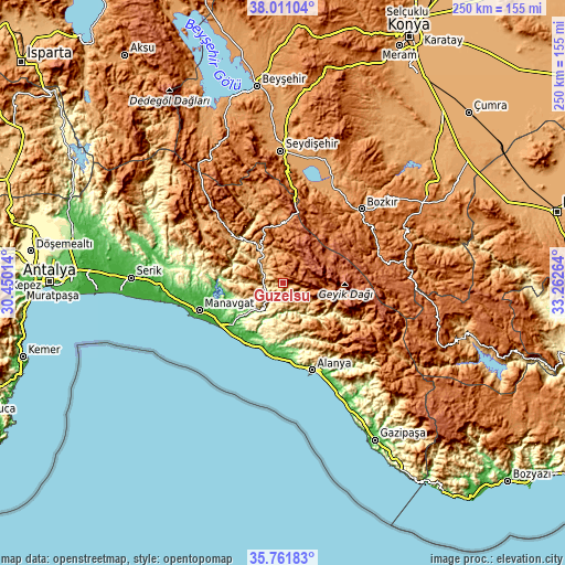 Topographic map of Güzelsu